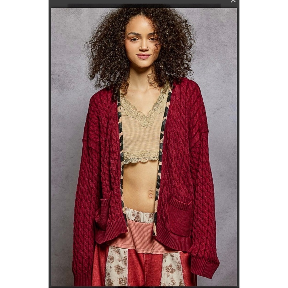 POL. Cozy Red Cable Knit Sweater